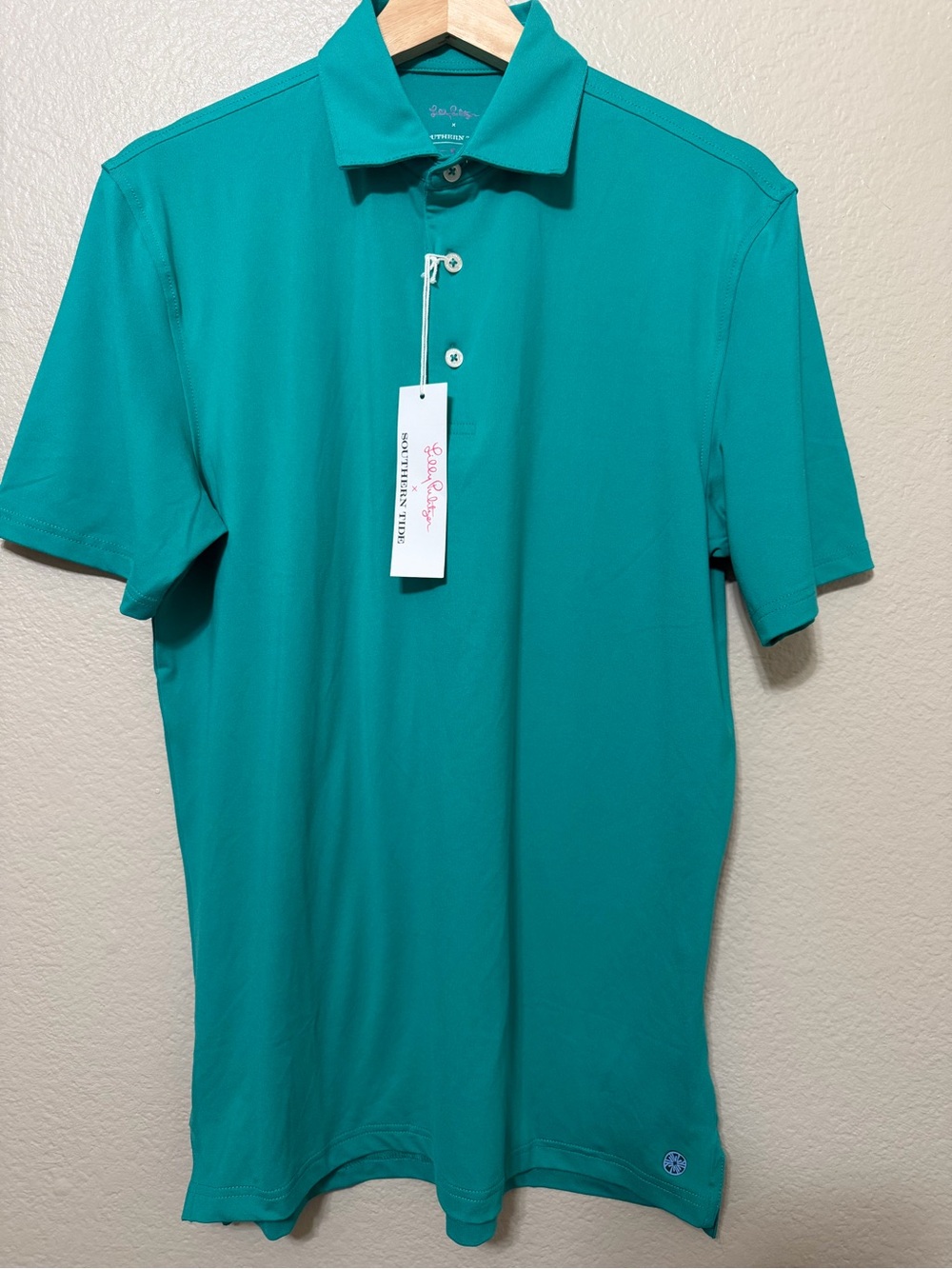 Southern Tide Lilly Pulitzer Teal Ryder Polo Classic Fit Stretch Shirt Size S